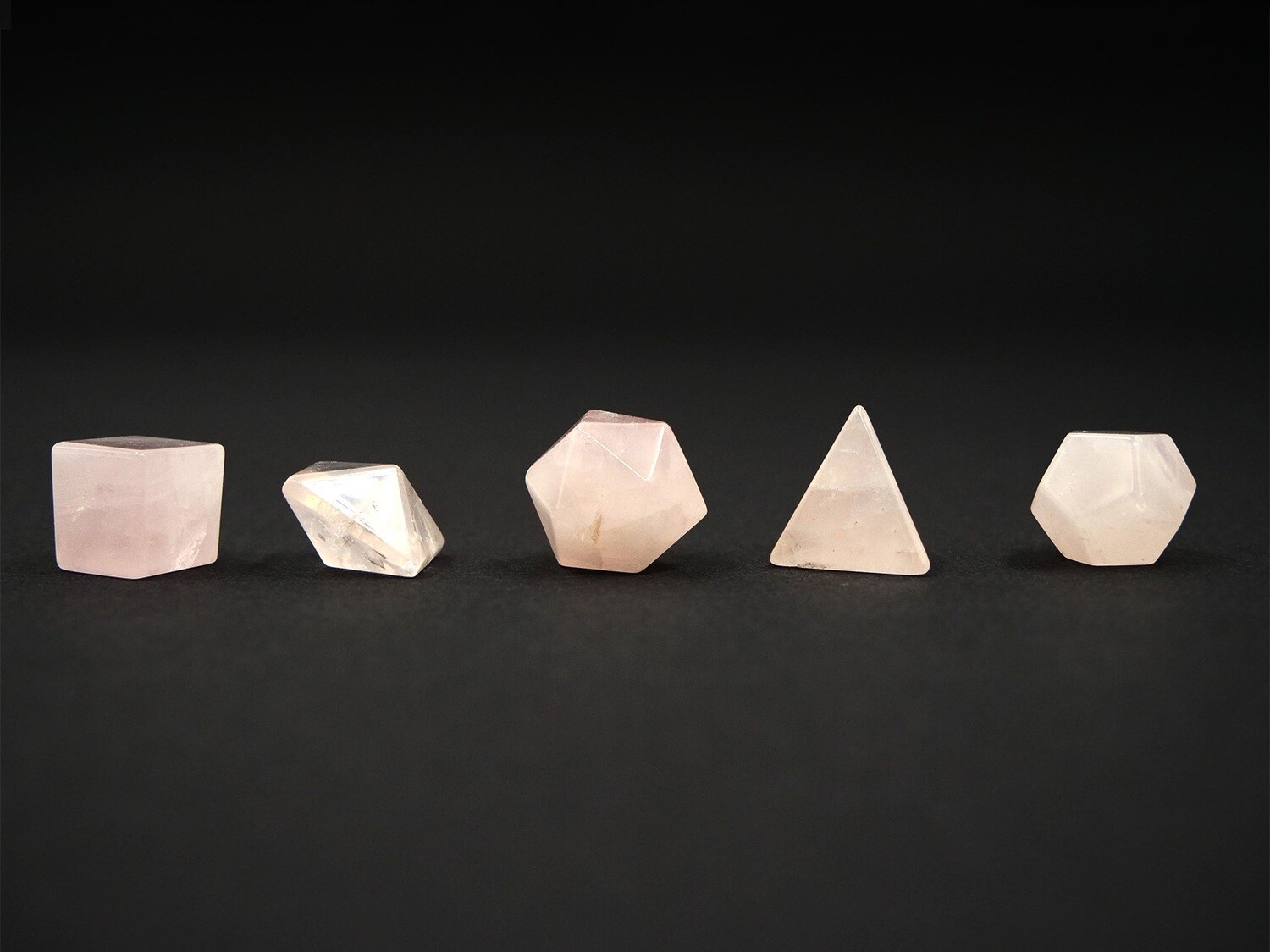 Platonic Solids in rose quartz with Wooden Box