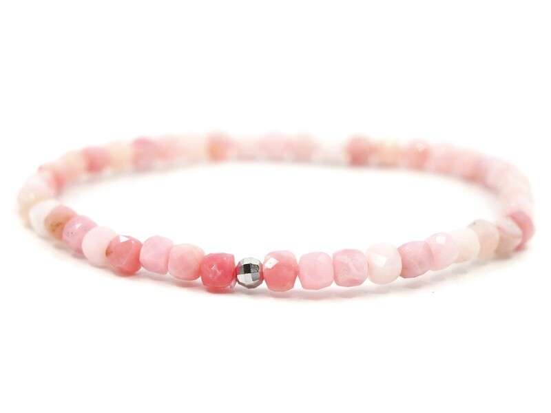 Andean Pink Opal Bracelet - 5mm faceted with decorative pearl