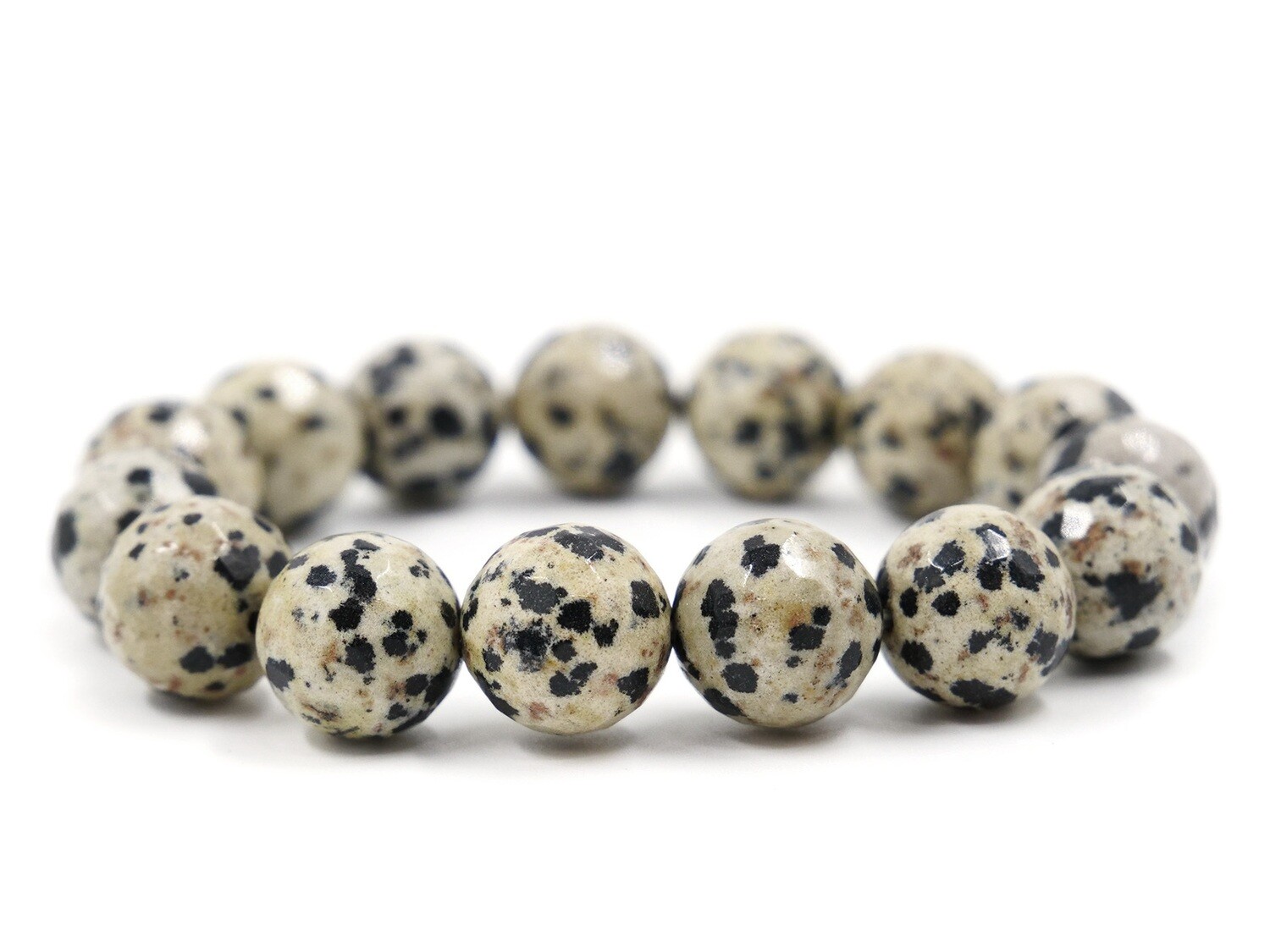 Bracelet en jaspe dalmatien (aplite ou porphyrite) - 12mm facetté