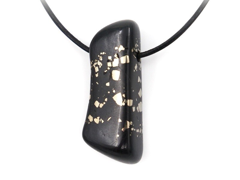 Swiss slate with pyrite  - Drilled stone pendant