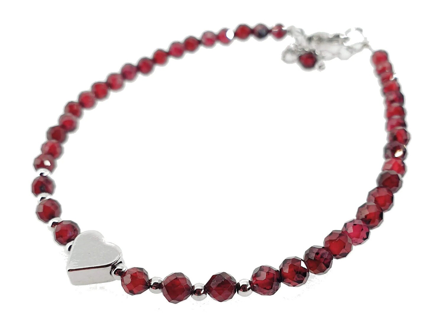Garnet Bracelet - 3mm faceted with heart and chain