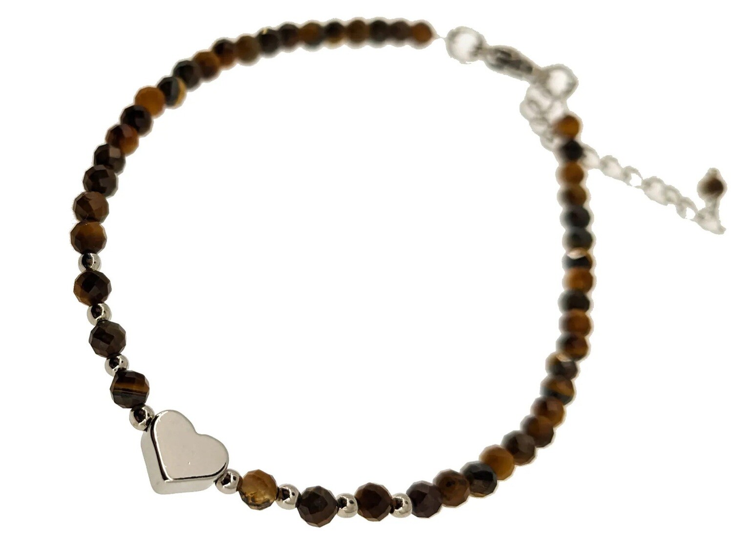 Tiger Eye Bracelet - 3mm faceted with heart and chain