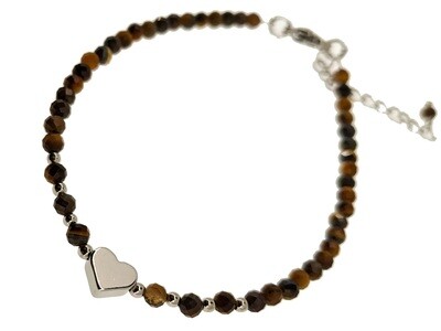 Tiger Eye Bracelet - 3mm faceted with heart and chain