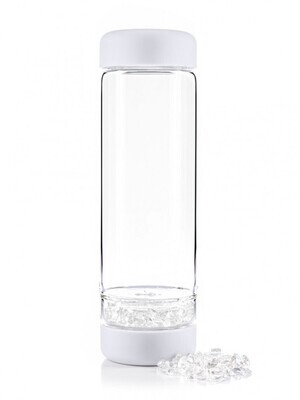 Bouteille VitaJuwel Inu! en Verre blanche avec Compartiment pour Pierres Fines – 500 ml + housse de protection