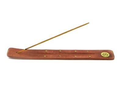 Mango wood and brass incense-holder - Om