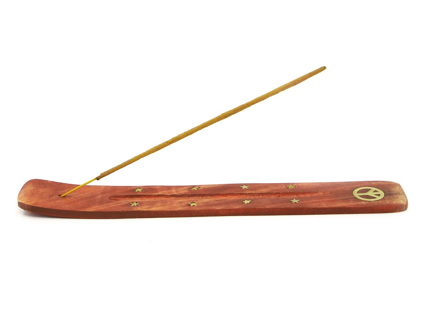 Mango wood and brass incense-holder - Peace