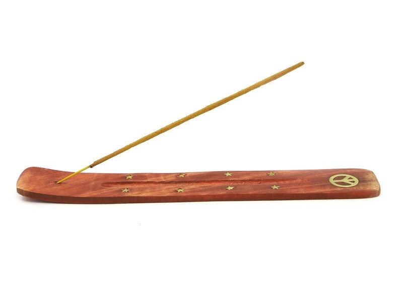 Mango wood and brass incense-holder - Peace