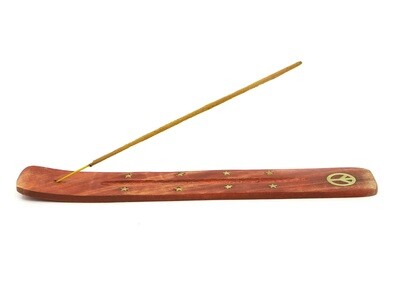 Mango wood and brass incense-holder - Peace