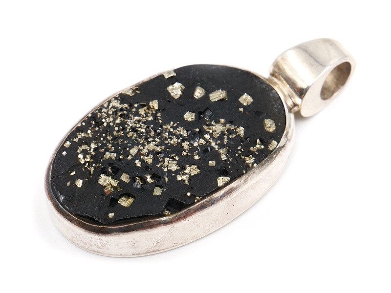 Rough pyrite slate - 925 silver pendant