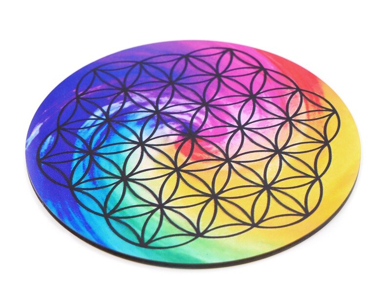 Flower of Life, 15 cm, in wood with rainbow print