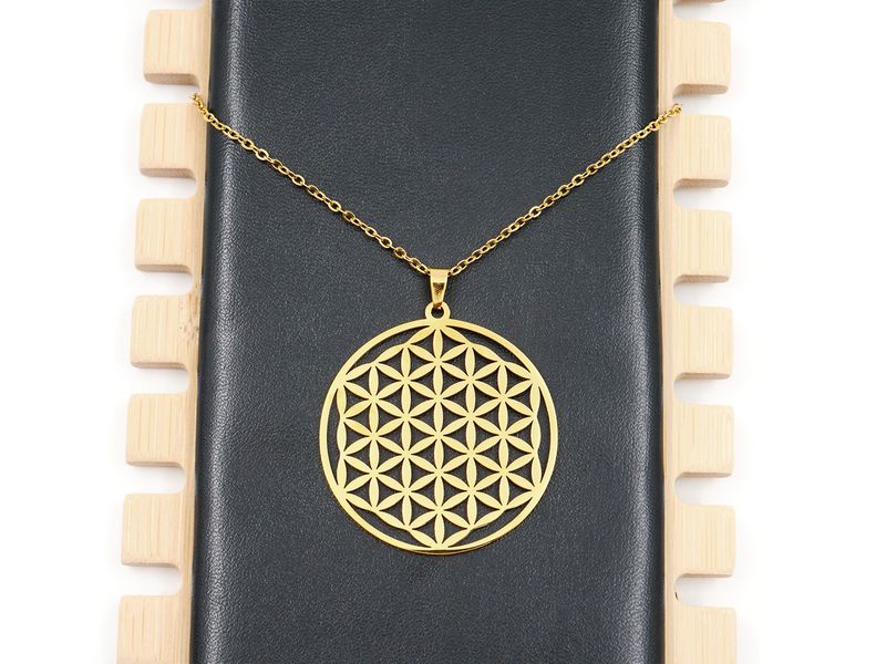 Pendentif fleur de vie avec chaînette en acier - Doré