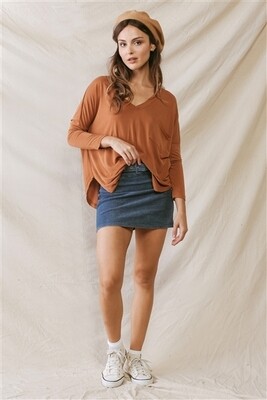 Amber Trim Detail Pocket Front Long Sleeve Relax Top