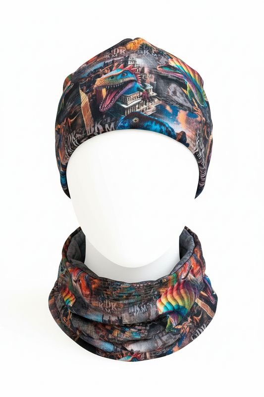 Wende Beanie und Loop Rainbow Raptor