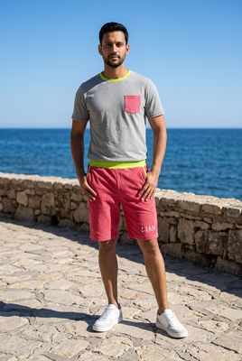 Tshirt grey & Pink Cord Pocket