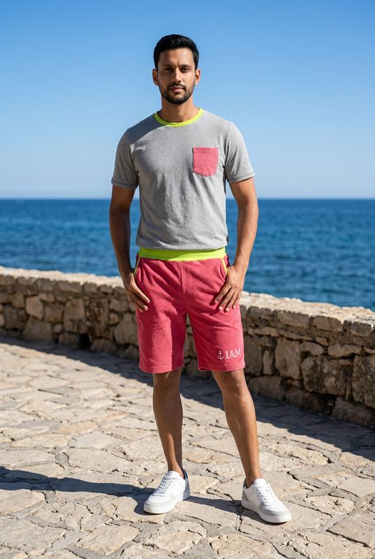 Tshirt grey & Pink Cord Pocket