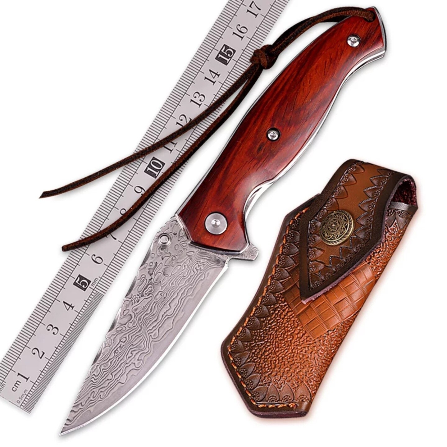 Damascus Folder Tooled Sheath