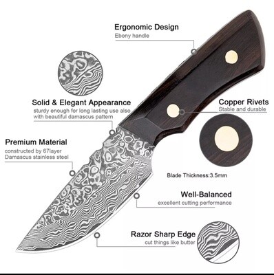 Small Damascus utility Ebony knife