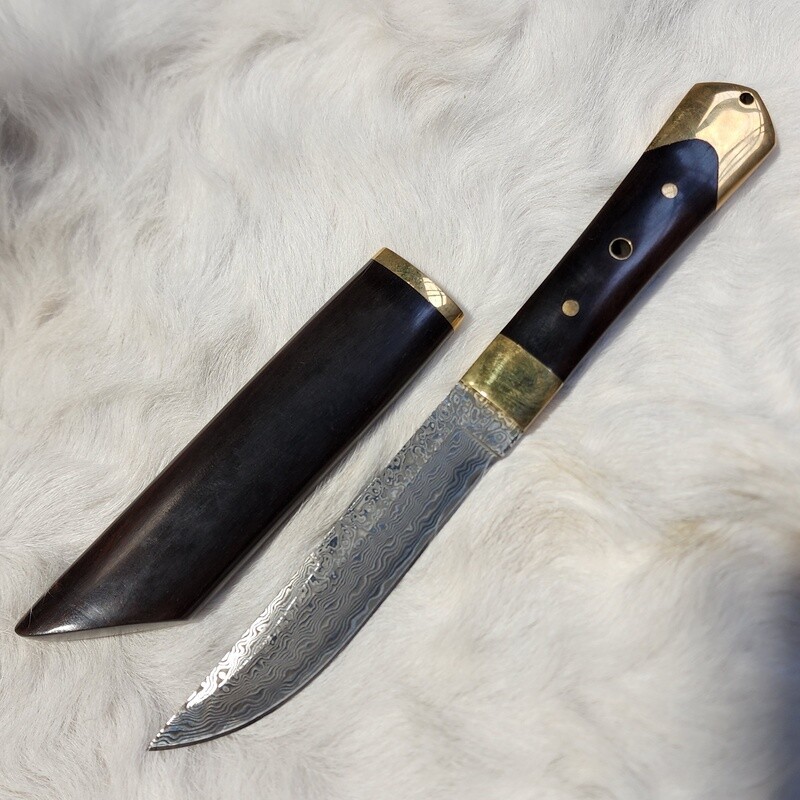 Ebony, Brass and Damascus Tanto