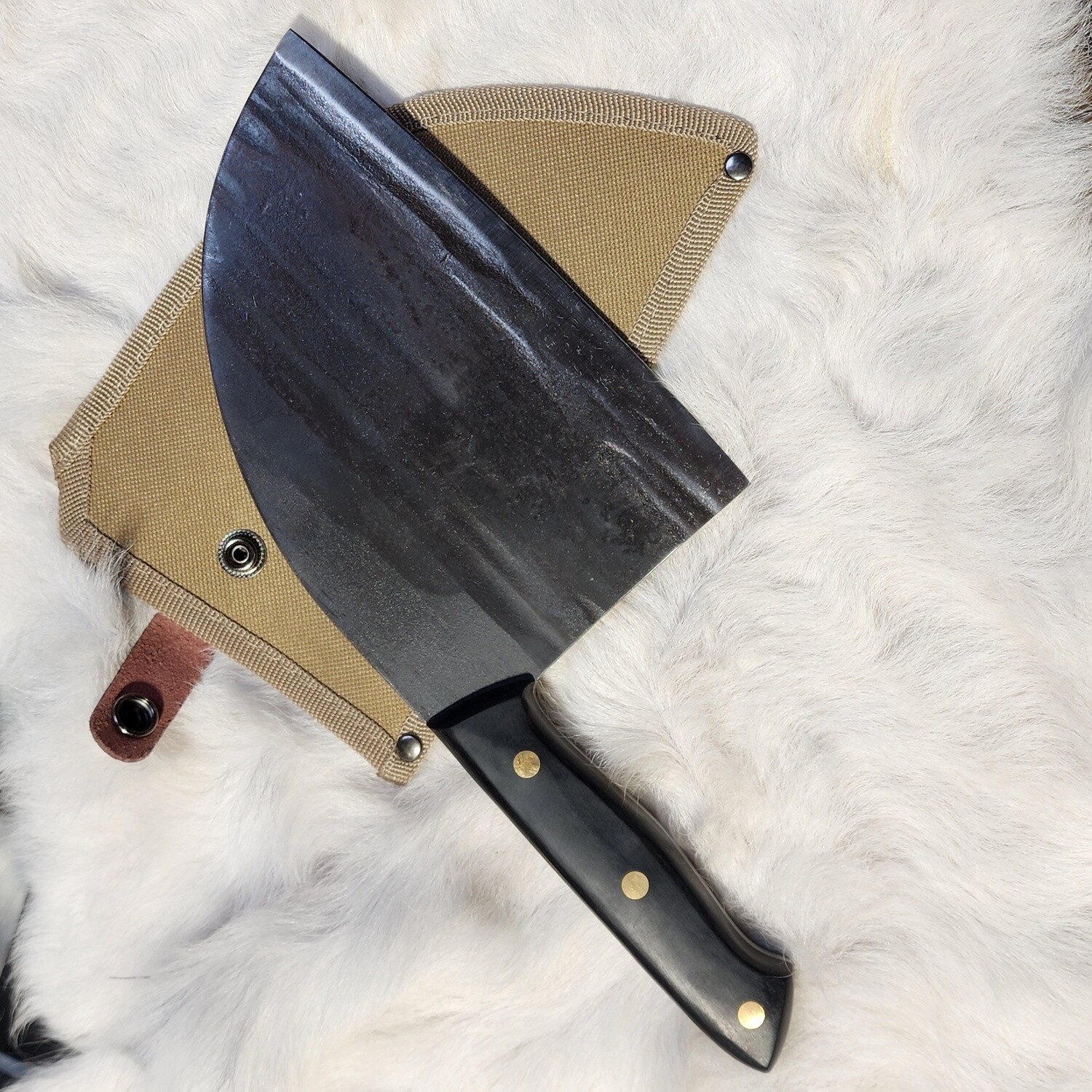 Forged cleaver with canvas sheath