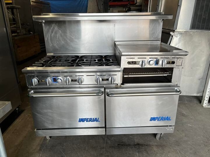 Imperial Range Pro Series 60" 6 Burner Gas Range with 24" Raised Griddle, 24" Broiler, and 2 Convection Ovens Below Model IR-6-RG24-CC