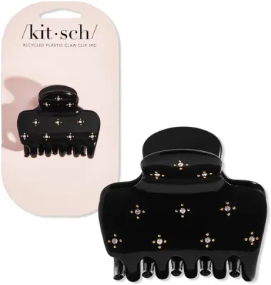 CLEARANCE KITSCH Recycled Plastic Medium Puffy Claw Clip- Black W/Rhinestones