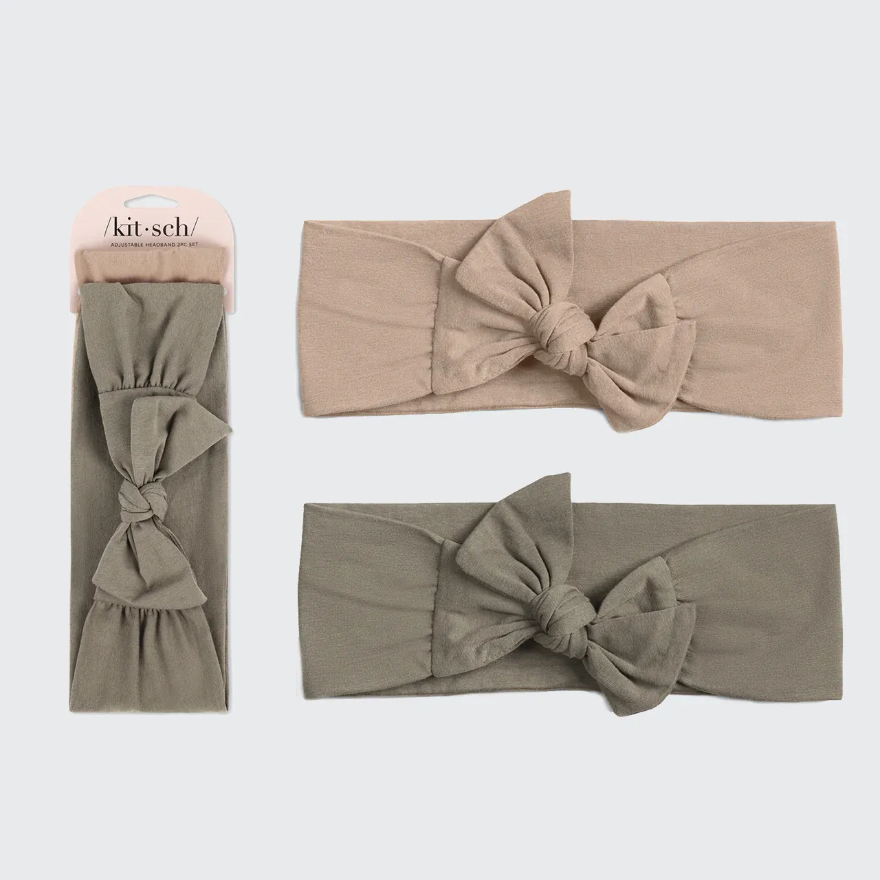 kitsch Adjustable Headband 2 Pc- Eucalyptus &amp; Sand
