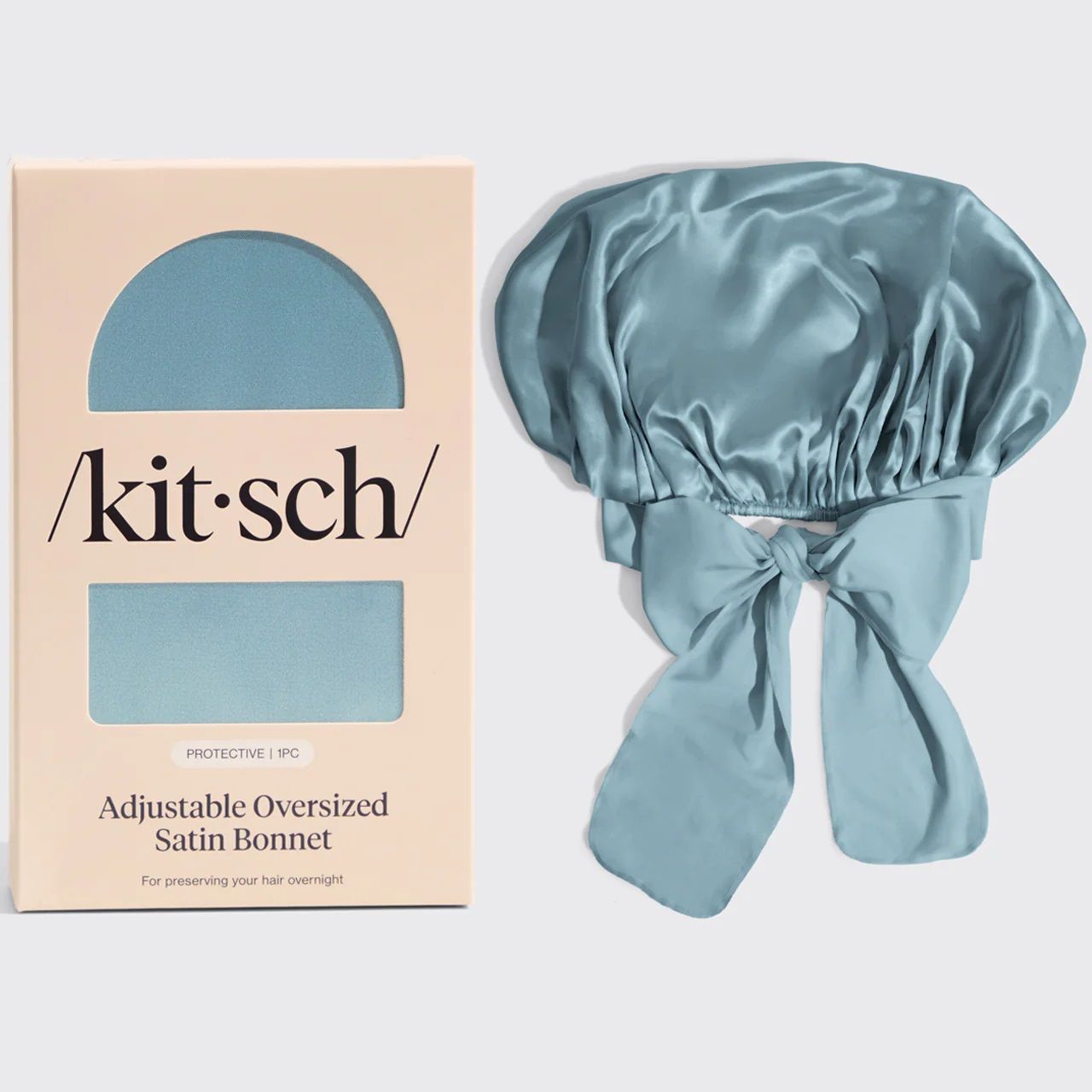 kitsch Adjustable Oversized Satin Bonnet Blue Haze