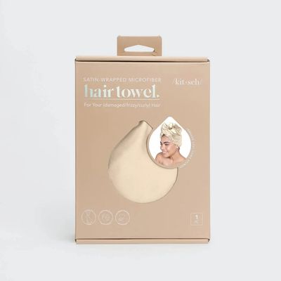 kitsch Satin-Wrapped Microfiber Hair Towel Turban- Champagne