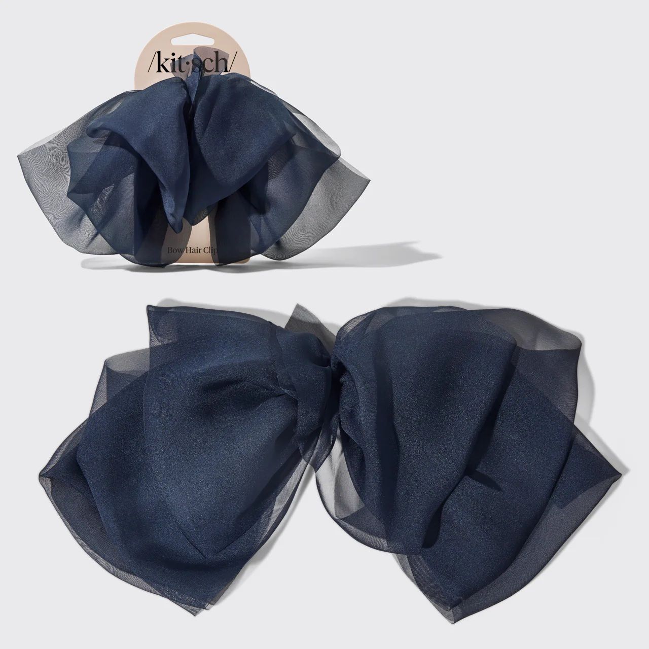 kitsch Chiffon Bow Hair Clip- Navy
