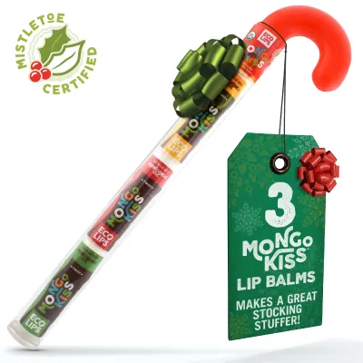 CLEARANCE  ECO LIPS  Candy Cane Mongo Kiss 3 Organic Lip Balms