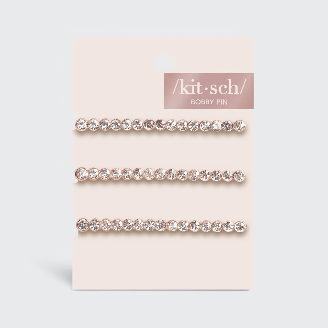 kitsch Rhinestone Bobby Pins 3 Pack - Rose Gold