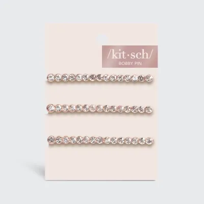 KITSCH - Rhinestone Bobby Pins 3 Pack - Rose Gold