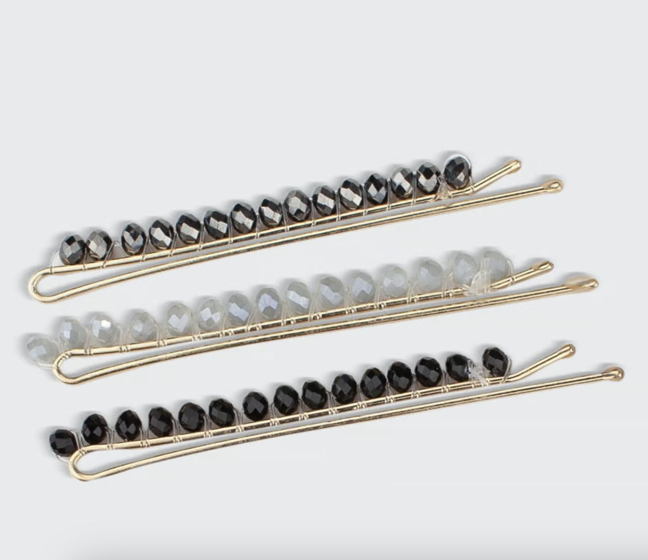 KITSCH - Beaded Metal Bobby Pins - Black with Gray