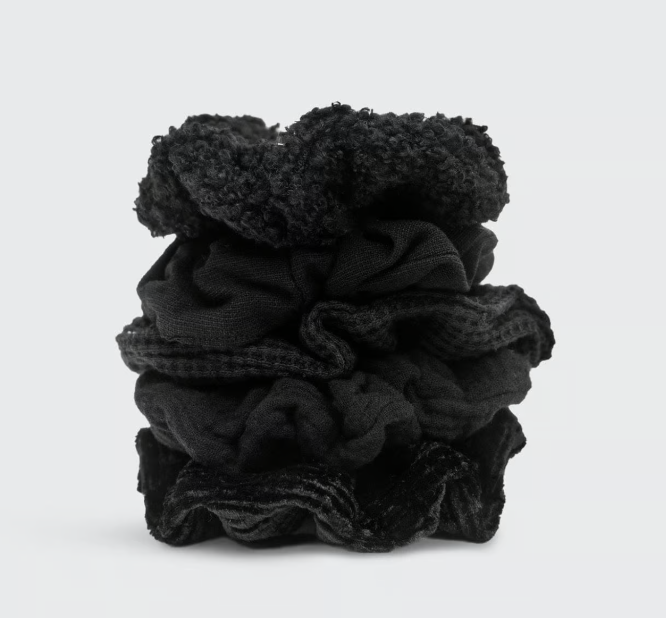 kitsch Assorted Textured Scrunchies 5pc - Black