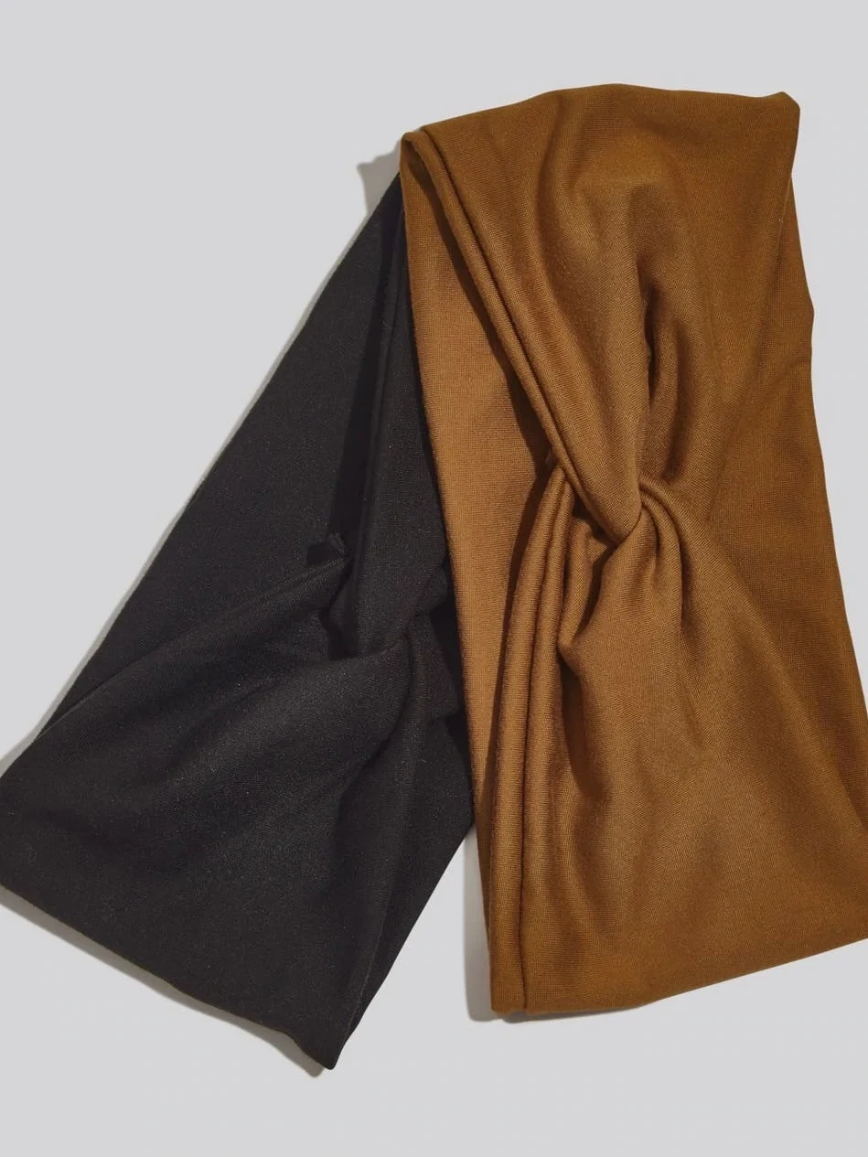 kitsch Recycled Fabric Wide Headbands 2 pc Black &amp; Camel