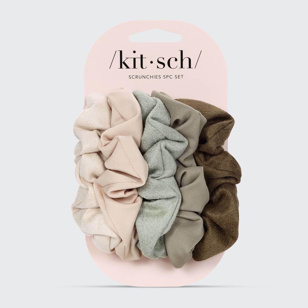 kitsch Assorted Textured Scrunchies 5pc- Eucalyptus