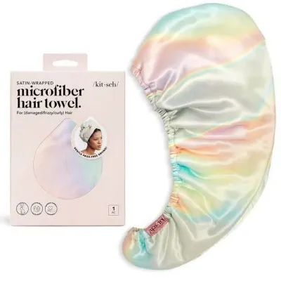 kitsch Satin- Wrapped Microfiber Hair Towel Turban- Aura