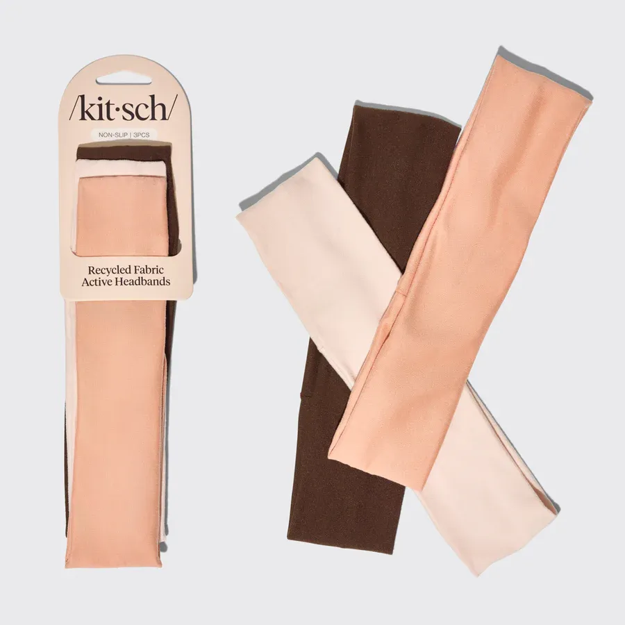 kitsch Fabric Active Headbands 3 Pc Set Rosewood