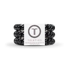 TELETIES Nylon Hair Ties  3 Pk Large- Jet Black