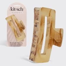 kitsch Rectangle Jumbo Open Shape Claw Clip Chocolate Marble