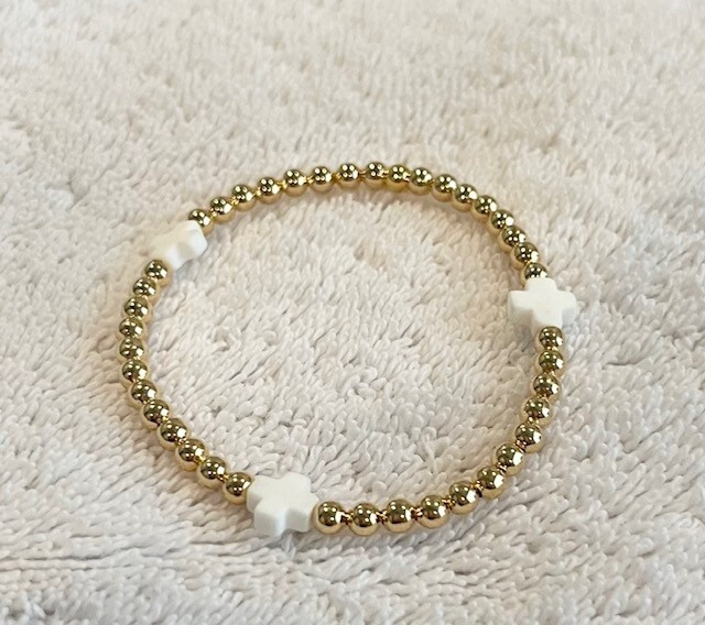 MM Gold Bracelet w/White Crosses