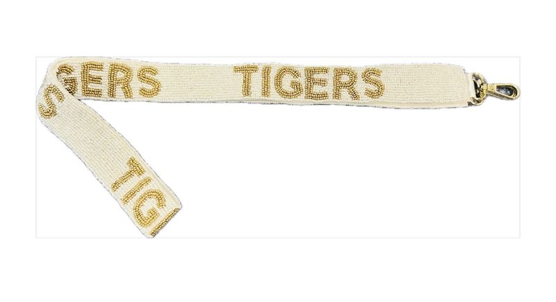 White Beaded Tigers Purse Strap