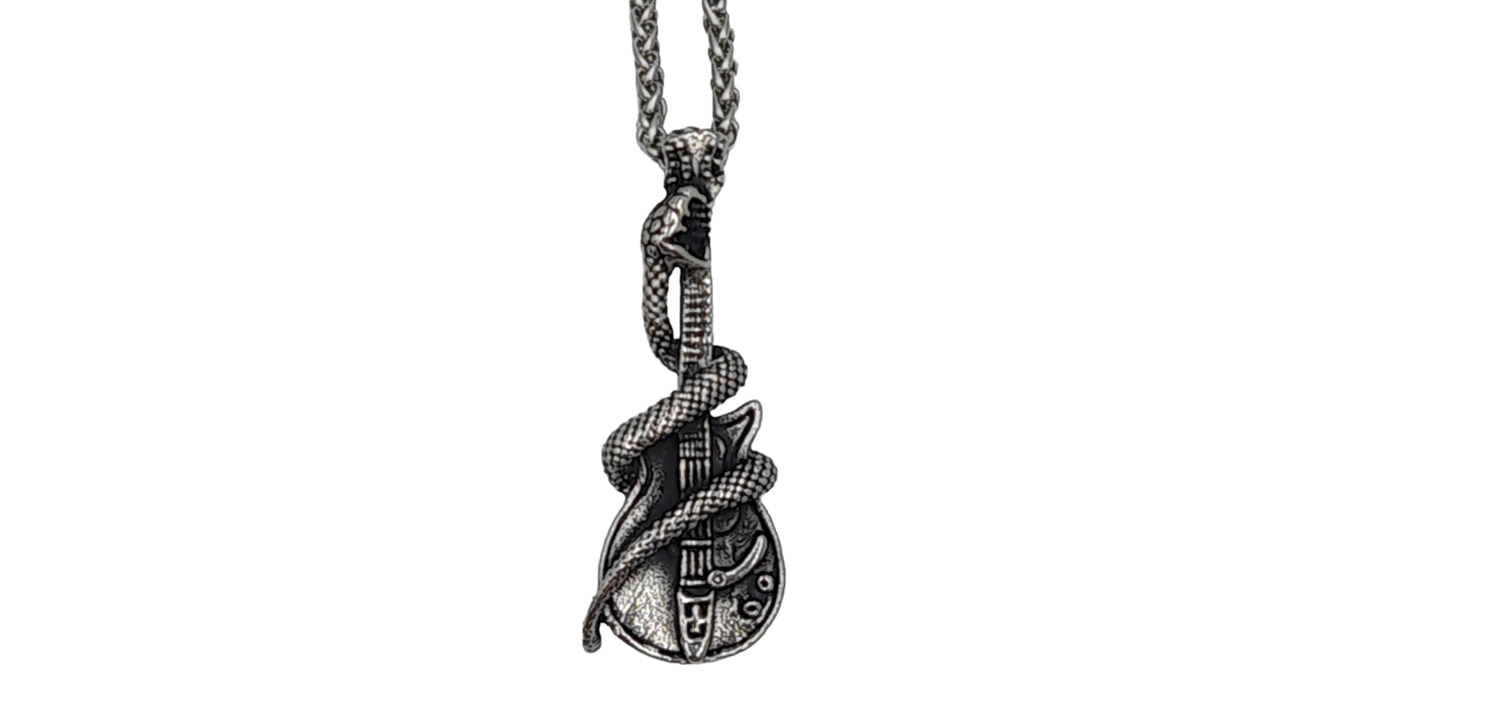 Pendentif guitare entourée d&#39;un serpent acier inoxydable 316L
