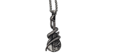 Pendentif guitare entourée d&#39;un serpent acier inoxydable 316L