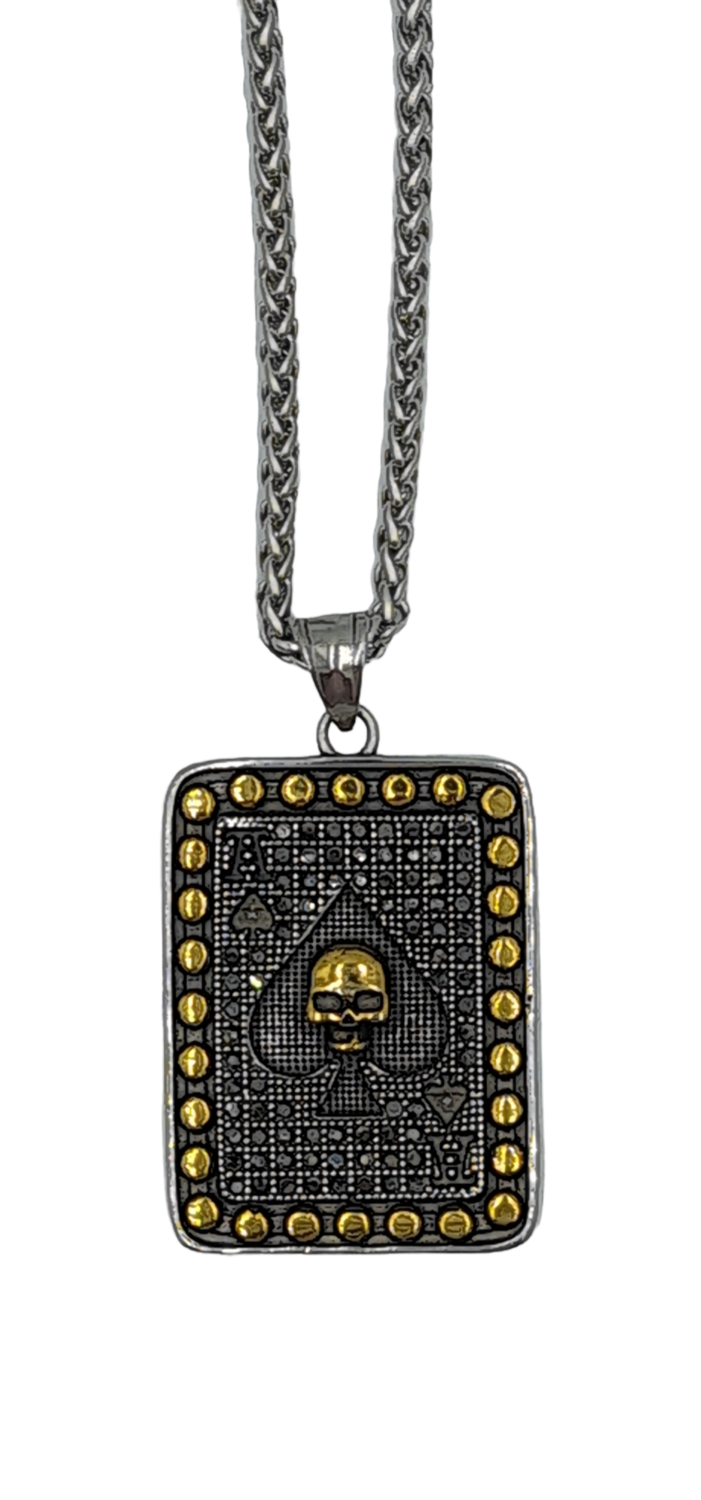 Pendentif plaque as de pique tête de mort
