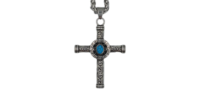Pendentif croix avec turquoise véritable acier inoxydable 316L