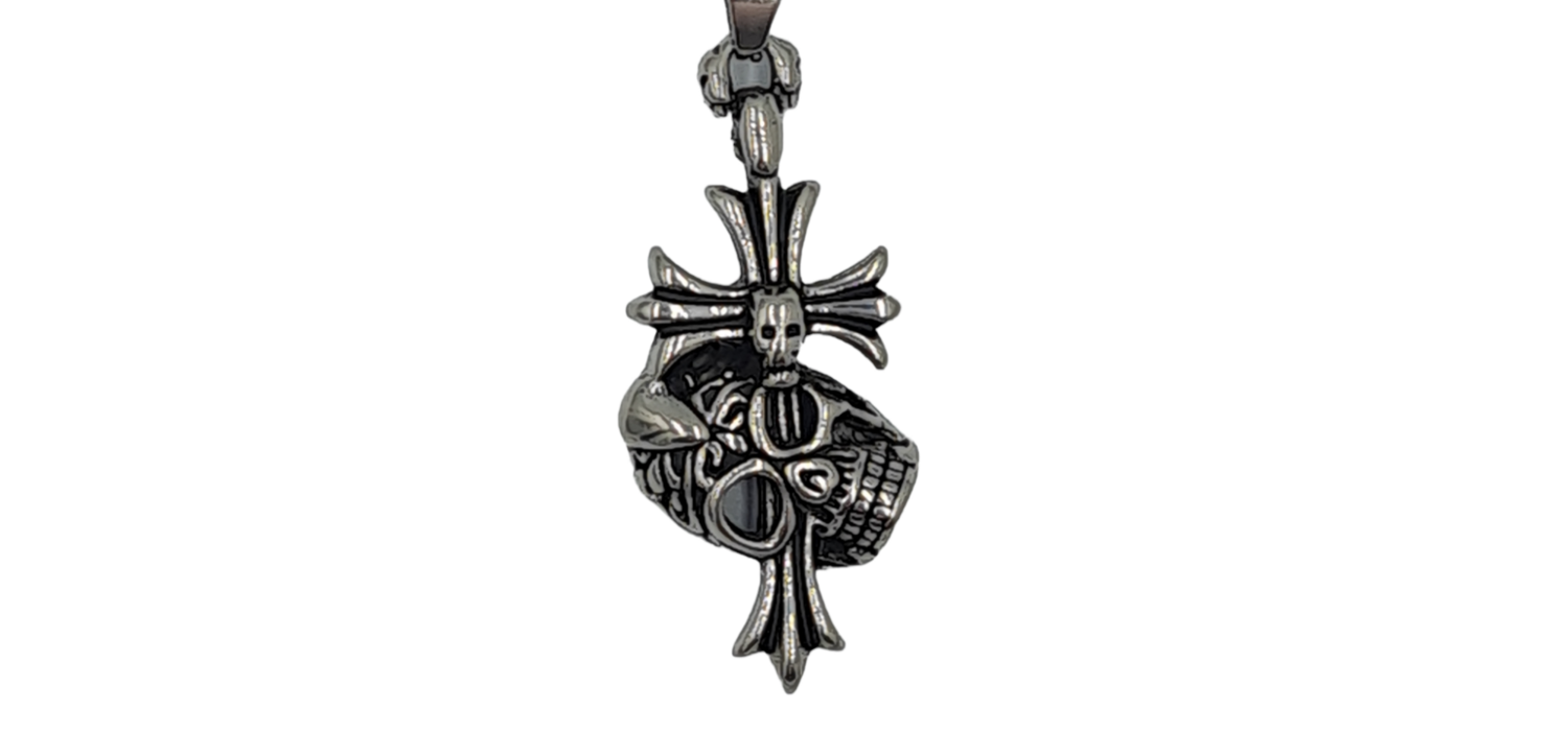 Pendentif croix tête de mort acier inoxydable 316L