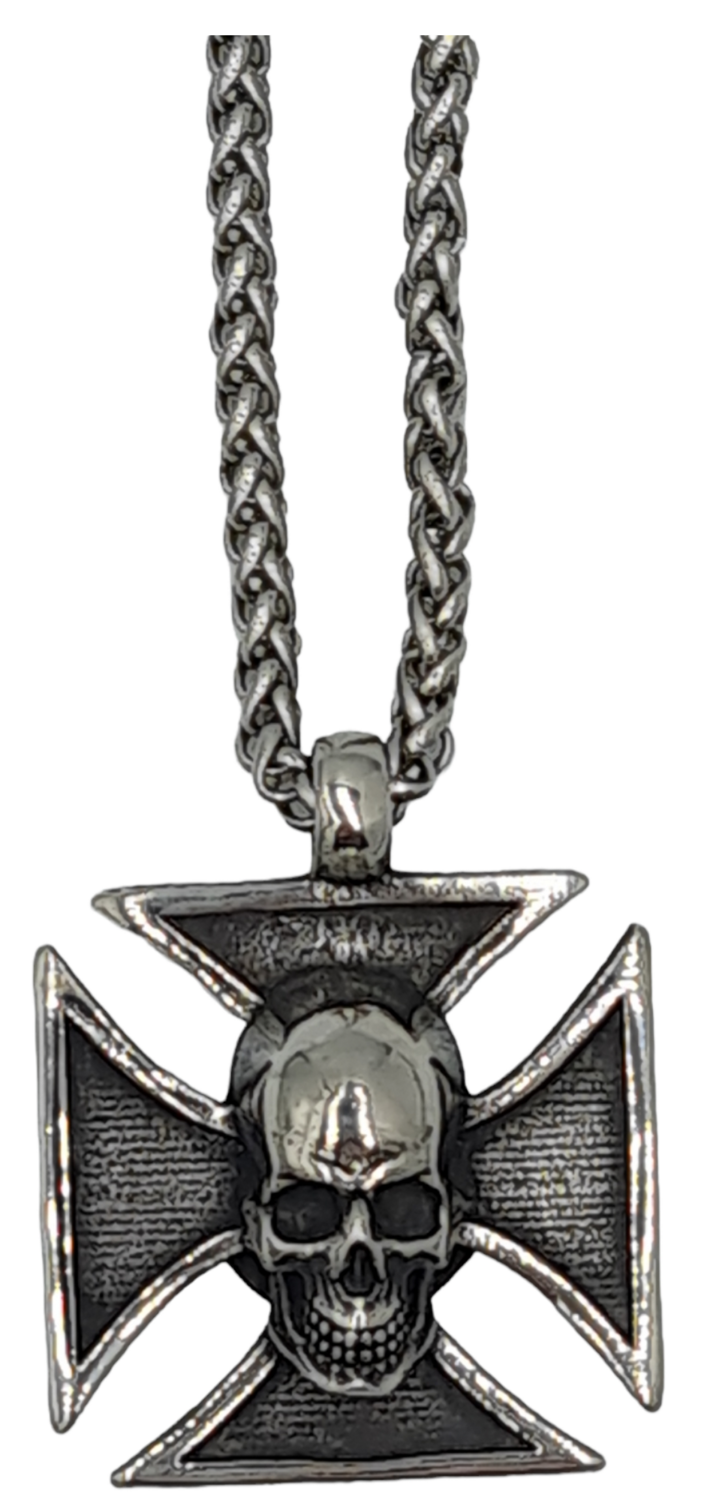 Pendentif croix de malte skull acier inoxydable 316L