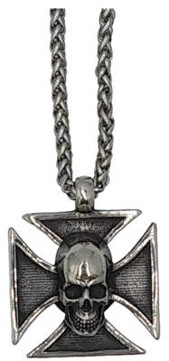 Pendentif croix de malte skull acier inoxydable 316L