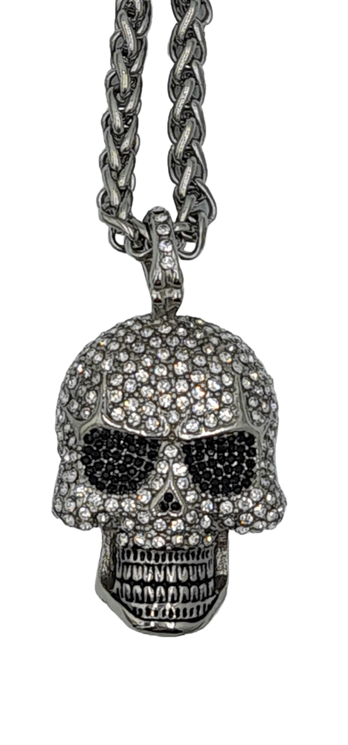 Pendentif tête de mort strass acier inoxydable 316L